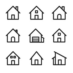 Simple home icon collection vector bundle. Outline symbols. Line design