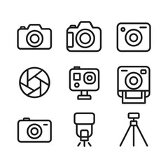 Camera icon set simple design. Outline symbols. Line design