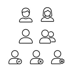 Account icon set simple design. Outline symbols. Line design