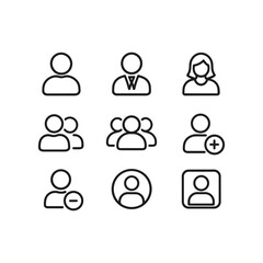 User account icons simple collection. Outline symbols. Line design