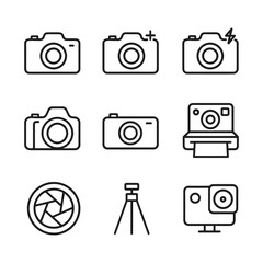 Digital camera icons simple set. Outline symbols. Line design