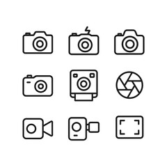 Photo camera icons simple design. Outline symbols. Line design