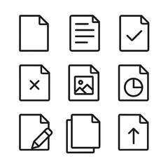 Clean document icon collection with office symbols. Outline symbols. Line design