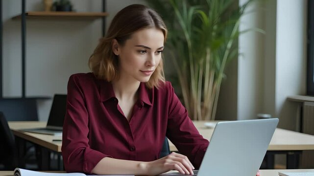 A professor types lecture materials while glancing at notes