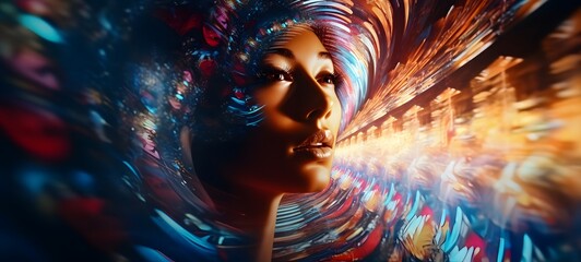 pop surreal unreal silhouettes spiral towards lady Angel, ai generatif