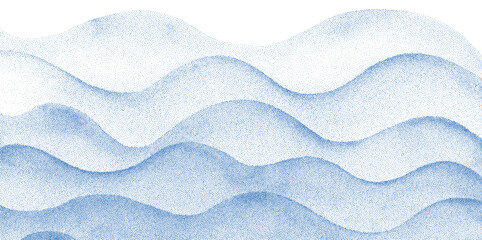 Artistic bright light blue wavy layered paper cut marine background. Abstract halftone dots textured overlay sea waves print for seashore banner, invitation, nature poster design
