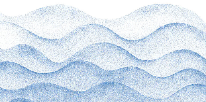 Artistic bright light blue wavy layered paper cut marine background. Abstract halftone dots textured overlay sea waves print for seashore banner, invitation, nature poster design