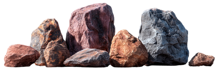 Collection of colorful rocks boulders stones minerals earth geology  isolated on transparent background