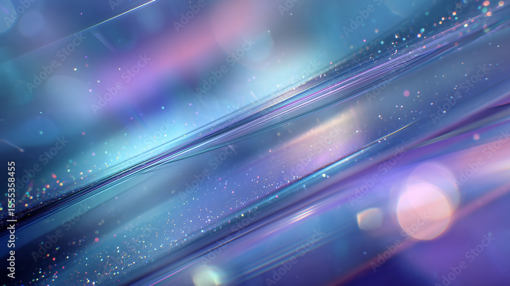 Poster abstract smooth lines flowing with glittering particles on blue background