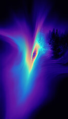 Colorful northern lights illuminating winter forest landscape