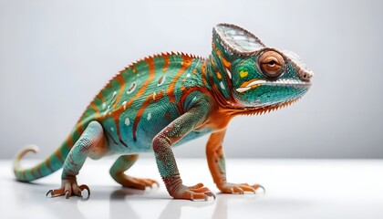 Naklejka premium Vibrant chameleon displaying colorful patterns studio setting animal portrait close-up view nature concept