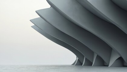 Abstract 3d render of modern architectural design. Geometric shapes, curved lines, minimalist structure, innovative building. Minimalist background, concept art illustration for technology,