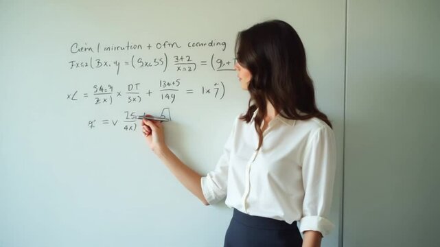 A mathematics professor teaches probability by solving on the board
