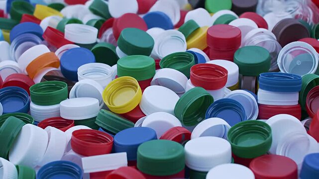 Pile of colorful plastic bottle caps, random arrangement