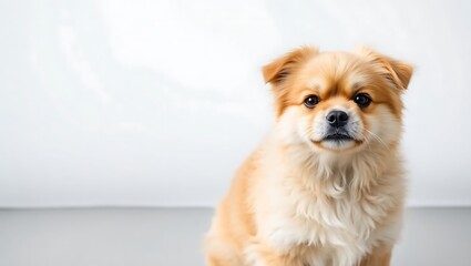 "Light Brown Mal-Shih Dog Posing in Front of a White Wall"