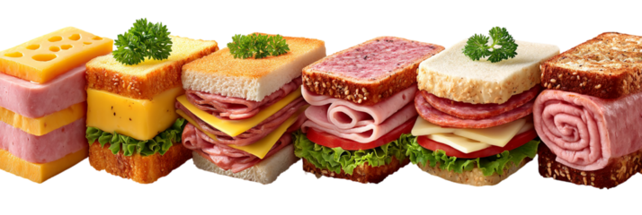 Delicious sandwiches with ham cheese and lettuce for lunch or picnic time  isolated on transparent background