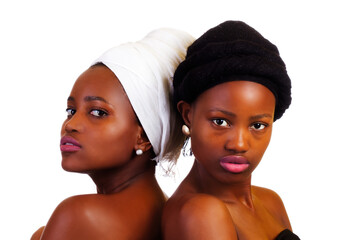 Two African American Sisters Bare Shoulder Portrait With Headscarfs