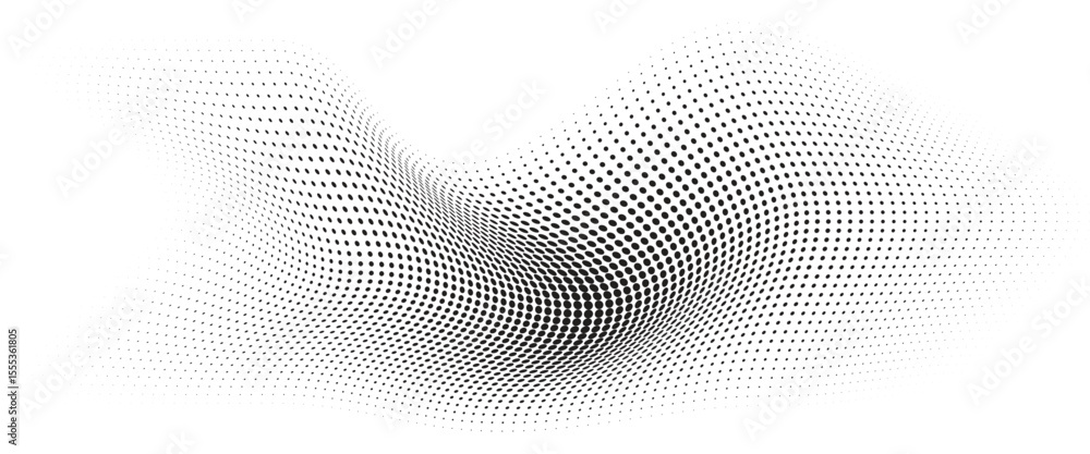 Poster flowing wave dot halftone pattern: curve gradient shape on transparent background. suitable for ai, 