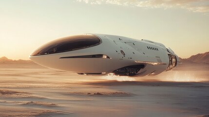 Sleek Futuristic Spaceship Hovering Above an Alien Landscape