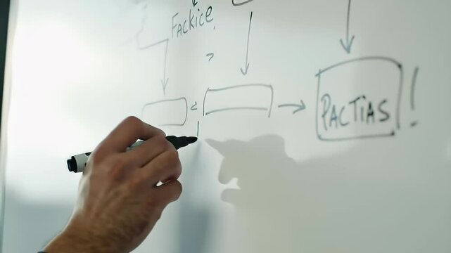 Hand drawing a flowchart on whiteboard with marker