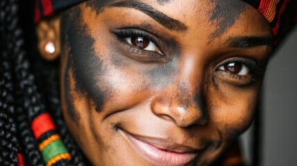 Closeup Portrait Of A Person With Dark Skin And Gray Makeup