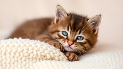 "Adorable Brown Kitten Lounging and Relaxing"