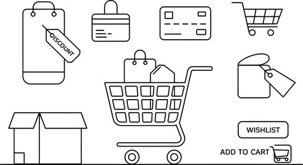 Shopping Cart Line Art Online Shopping Discount Credit Card Wishlist Add to Cart