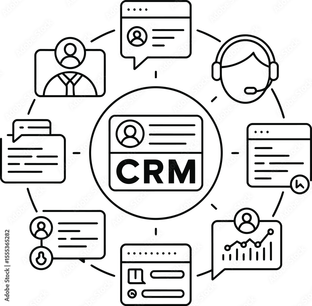 Aufkleber c r m system data management customer service support icons