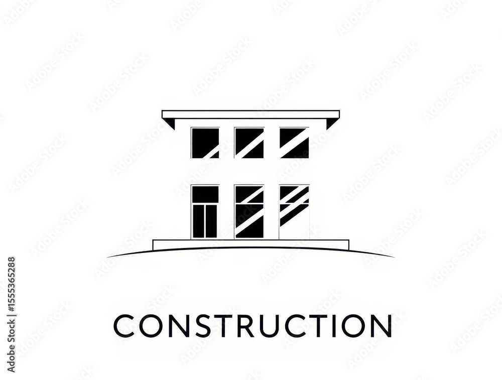 Poster minimalist architectural drawing of a two-story structure with clean lines and simple geometric form
