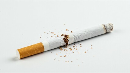 Broken Cigarette on White Background