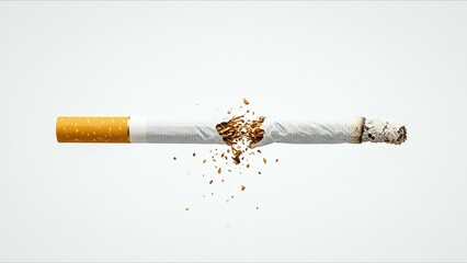 Broken Cigarette with Tobacco Falling Out