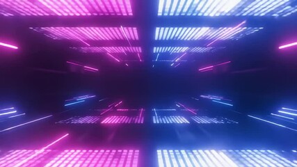 Futuristic neon light tunnel with vibrant pink and blue beams creating a dynamic visual effect - Powered by Adobe