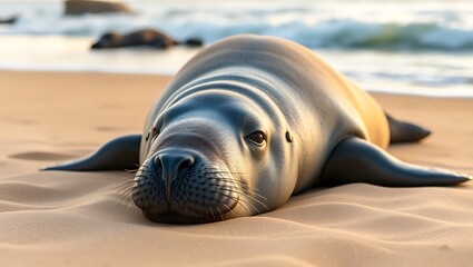 "Adorable Elephant Seal Lounging Peacefully on a Sandy Beach"