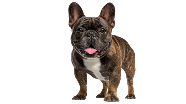 French Bulldog standing with a happy expression against a white isolated background.