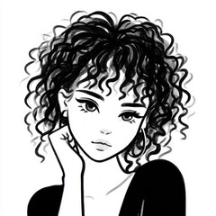 Portrait Of A Woman With Curly Hair In Black And White
