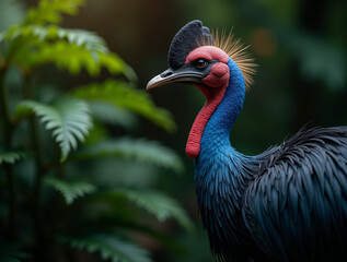 Obraz premium Detailed Casque and Vibrant Plumage of a Rainforest Cassowary