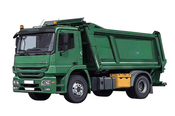 A Green Dump Truck With A Yellow Fuel Tank Isolated On A Transparent Background The Truck Has A Large Cab A Long Bed And Six Wheels It Is Used For Hauling Dirt Gravel And Other Materials
