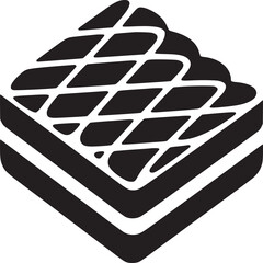 Isolated black and white graphic illustration of a layered waffle with a diamond pattern on top