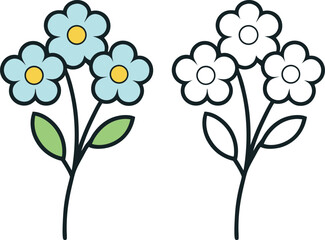 Vector illustration of two stylized baby's breath flower bouquets with blue and white petals on
