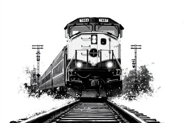 Steam Locomotive Approaching Railway Tracks