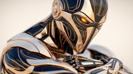Thoughtful Metallic Robot Close Up