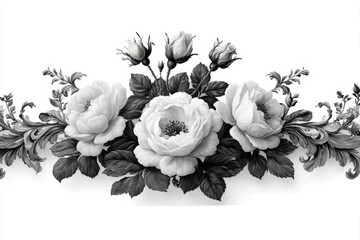 Vintage Floral Border With Roses And Leaves