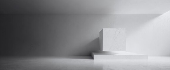 White Cube On Platform Minimalist Abstract Geometric Studio Scene