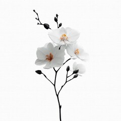 White Flowers on a Textured White Background Minimalist Floral Illustration