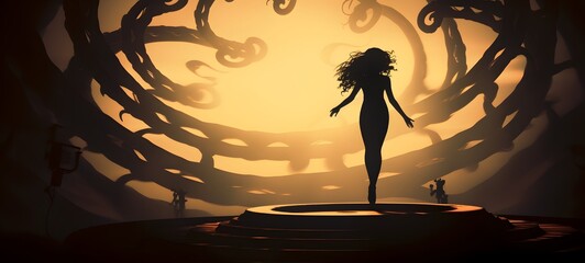 pop surreal unreal silhouettes spiral towards medusa,ai generatif