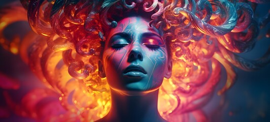 pop surreal unreal silhouettes spiral towards medusa,ai generatif