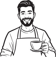 Barista Character Logo – Black and White Cartoon Style