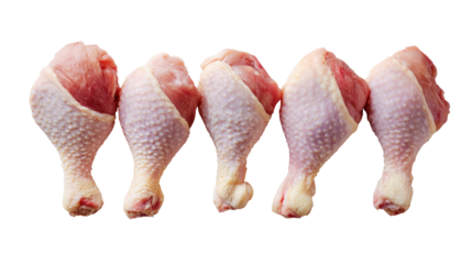 Fresh raw chicken drumsticks isolated on white background.