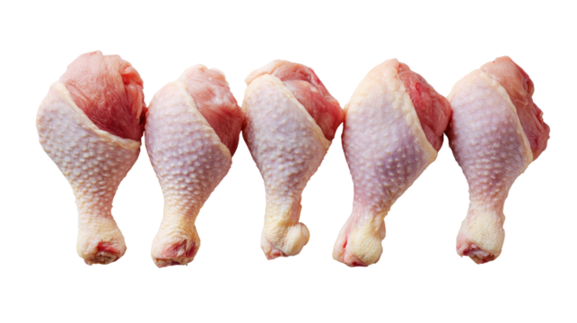 Fresh raw chicken drumsticks isolated on white background.