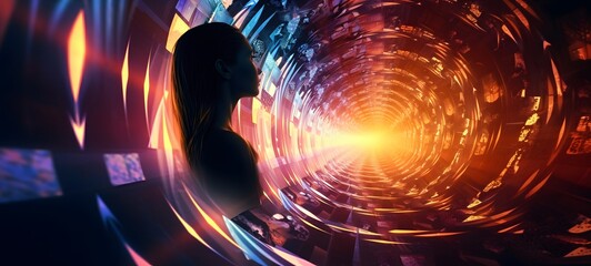 pop surreal unreal silhouettes spiral towards athena,ai generatif